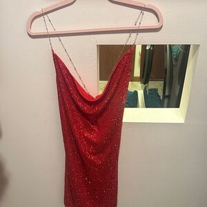 Glamorous Red Backless Sequin Dress